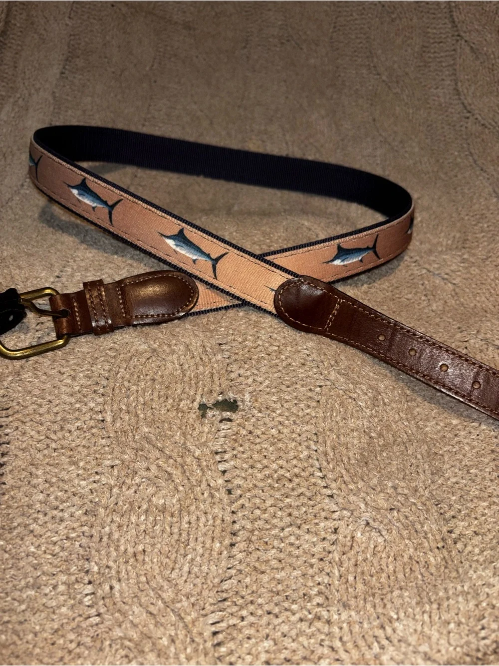 Croakies Marlin Swordfish Print Belt Leather Tab Brass Buckle Size 40 NWT